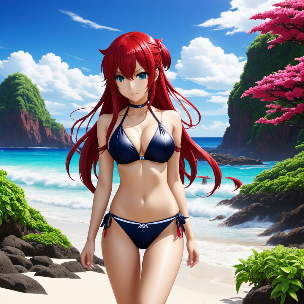 4k beatiful bikini rias gremory anime girl on beach