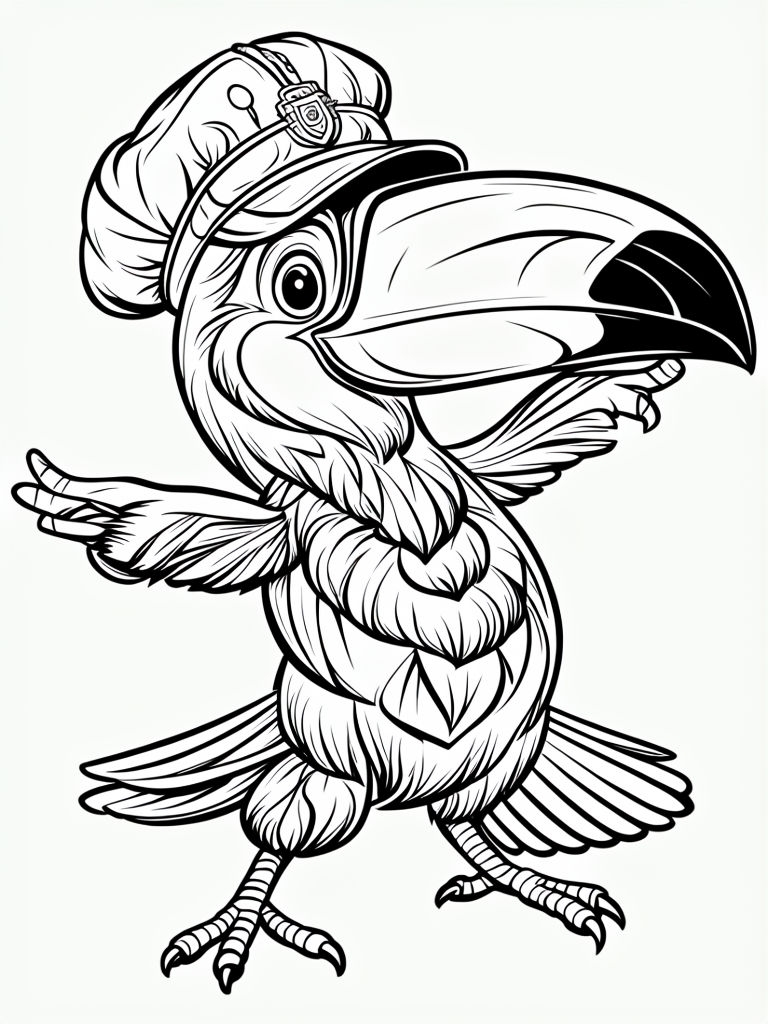 Playful Cartoon Toucan Dance Pose Coloring Page Illustration