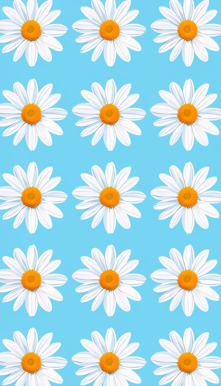 Vibrant Daisy Pattern on Sky Blue Background Mobile Wallpaper