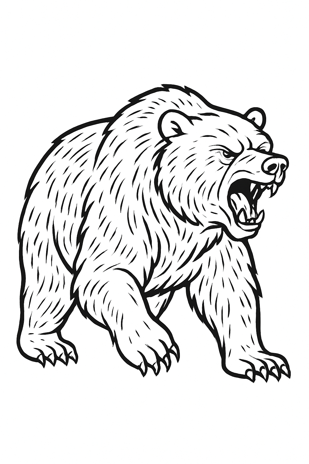 Cartoon Aggressive Bear Line Art for Coloring Book Pages