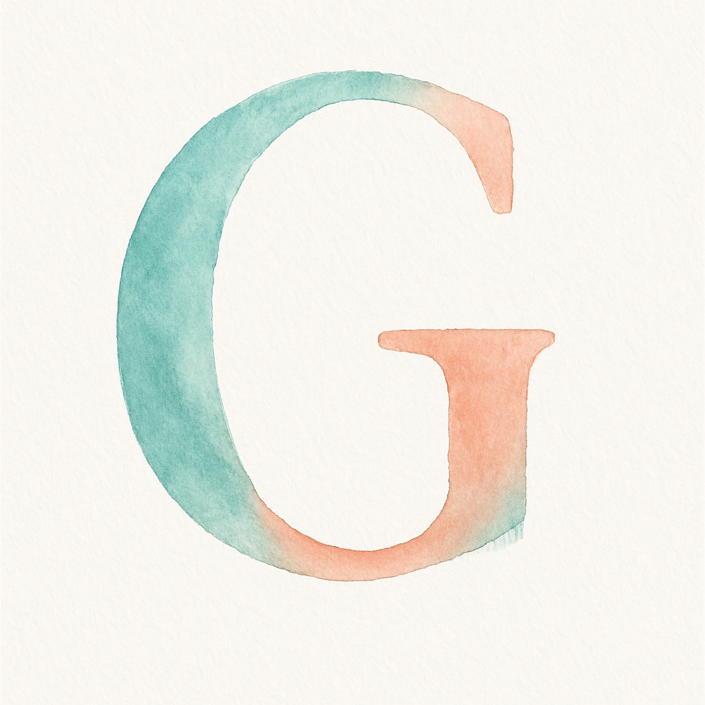 Elegant Aqua Blue and Peach Watercolor Letter G Monogram