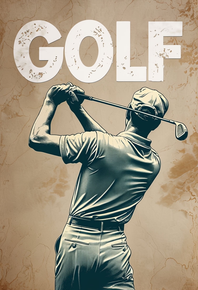 Vintage Golf Swing Illustration Retro Nostalgic Poster