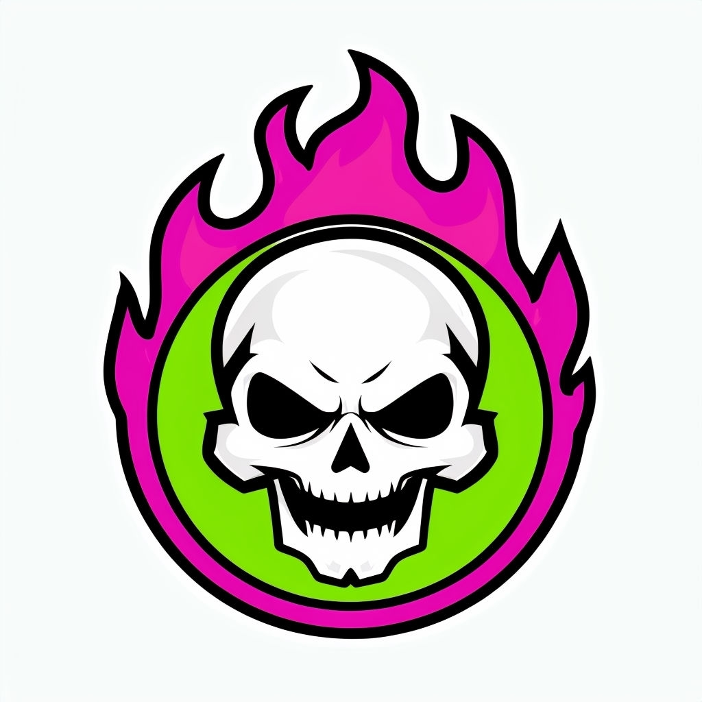Evil Skull Emblem with Vibrant Flames Cartoon Sticker