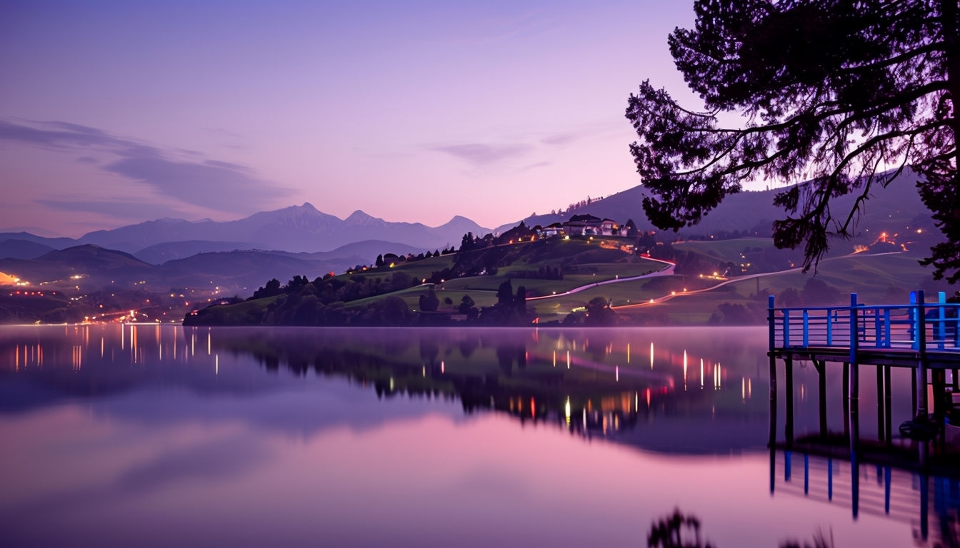 Tranquil Twilight Landscape with Reflective Water Virtual Background