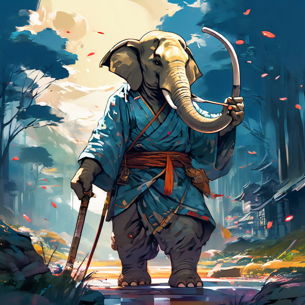 Anime-style elephant monk brandishing a naginata by Itachi Uchiha ...