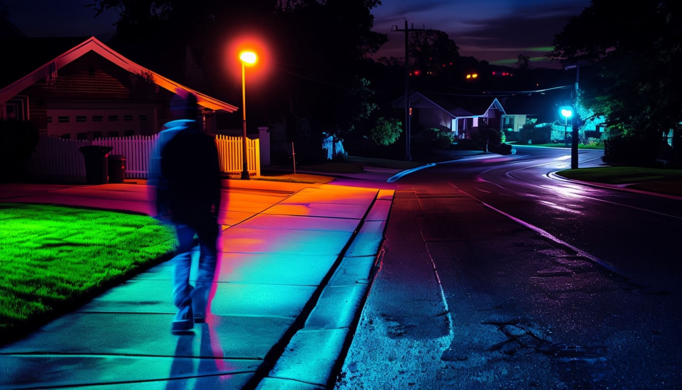Surreal Neon Nighttime Suburban Neighborhood Virtual Background