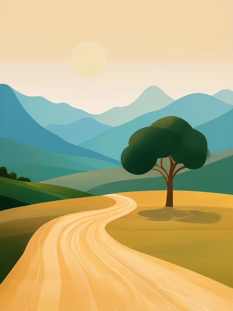 Minimalist Winding Path Landscape Illustration Art