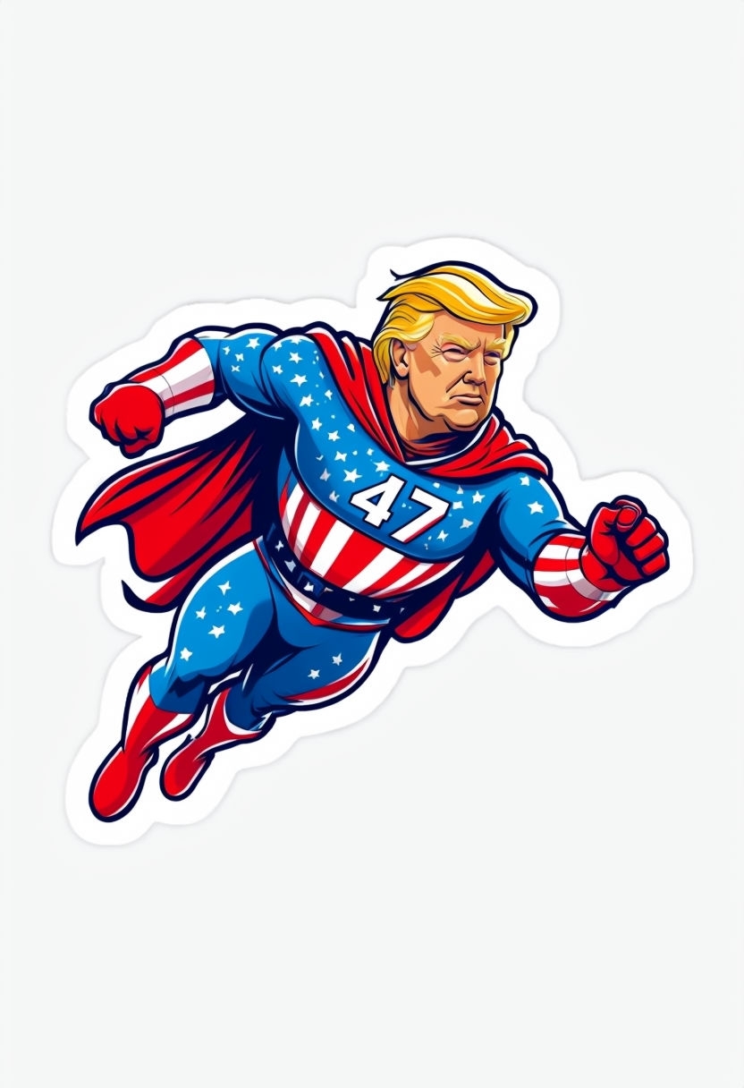 Dynamic Patriot Superhero Donald Trump Cartoon Sticker