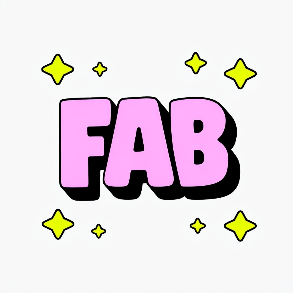 Playful FAB Text with Yellow Stars Digital Illustration Sticker