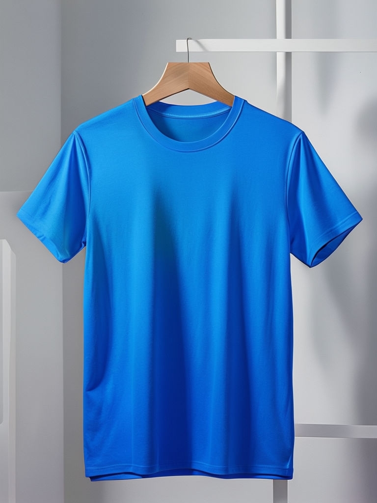 Striking Electric Blue Geometric Design T-Shirt Mockup