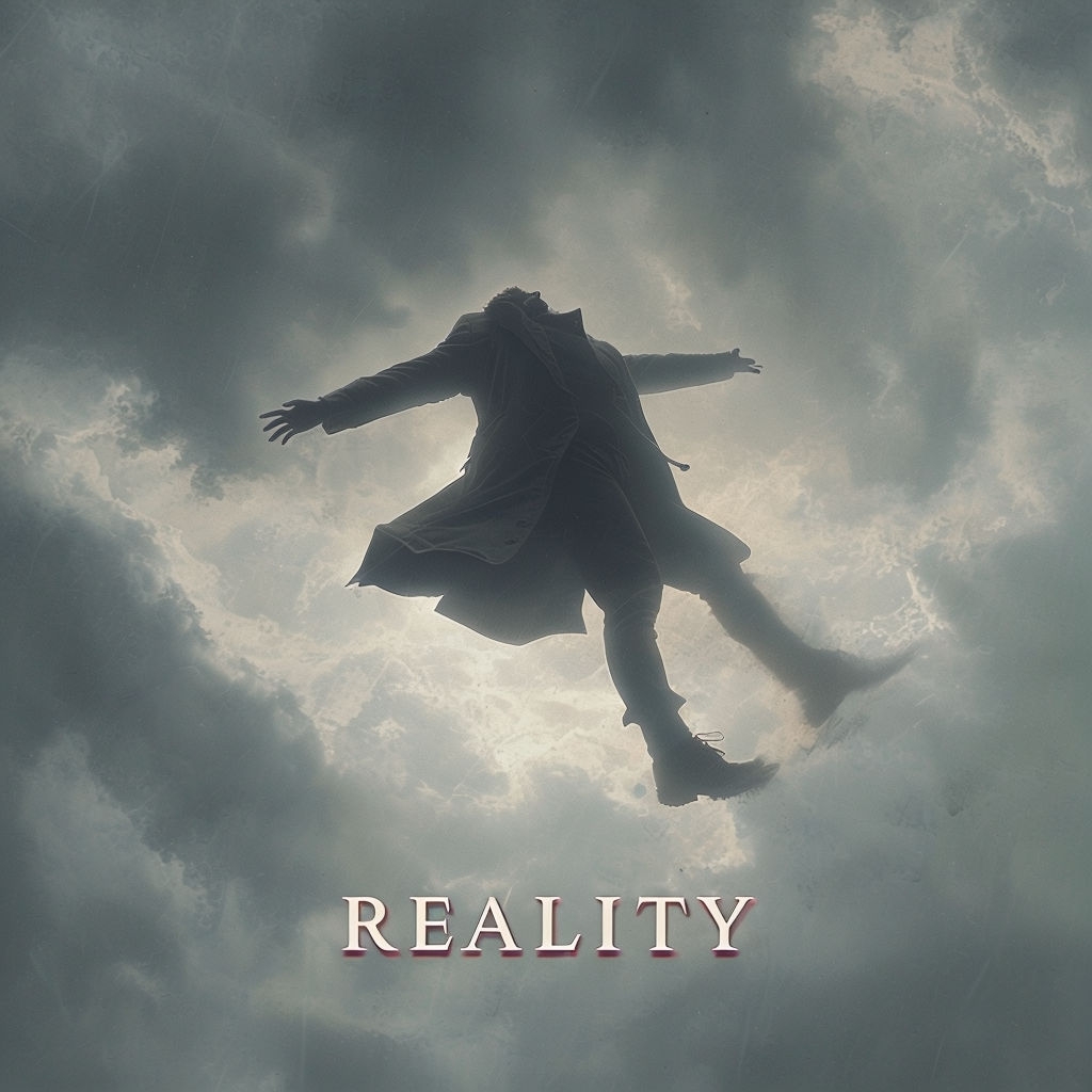 Dramatic Silhouetted Man in Flight Against Ominous Clouds Spotify Album Cover