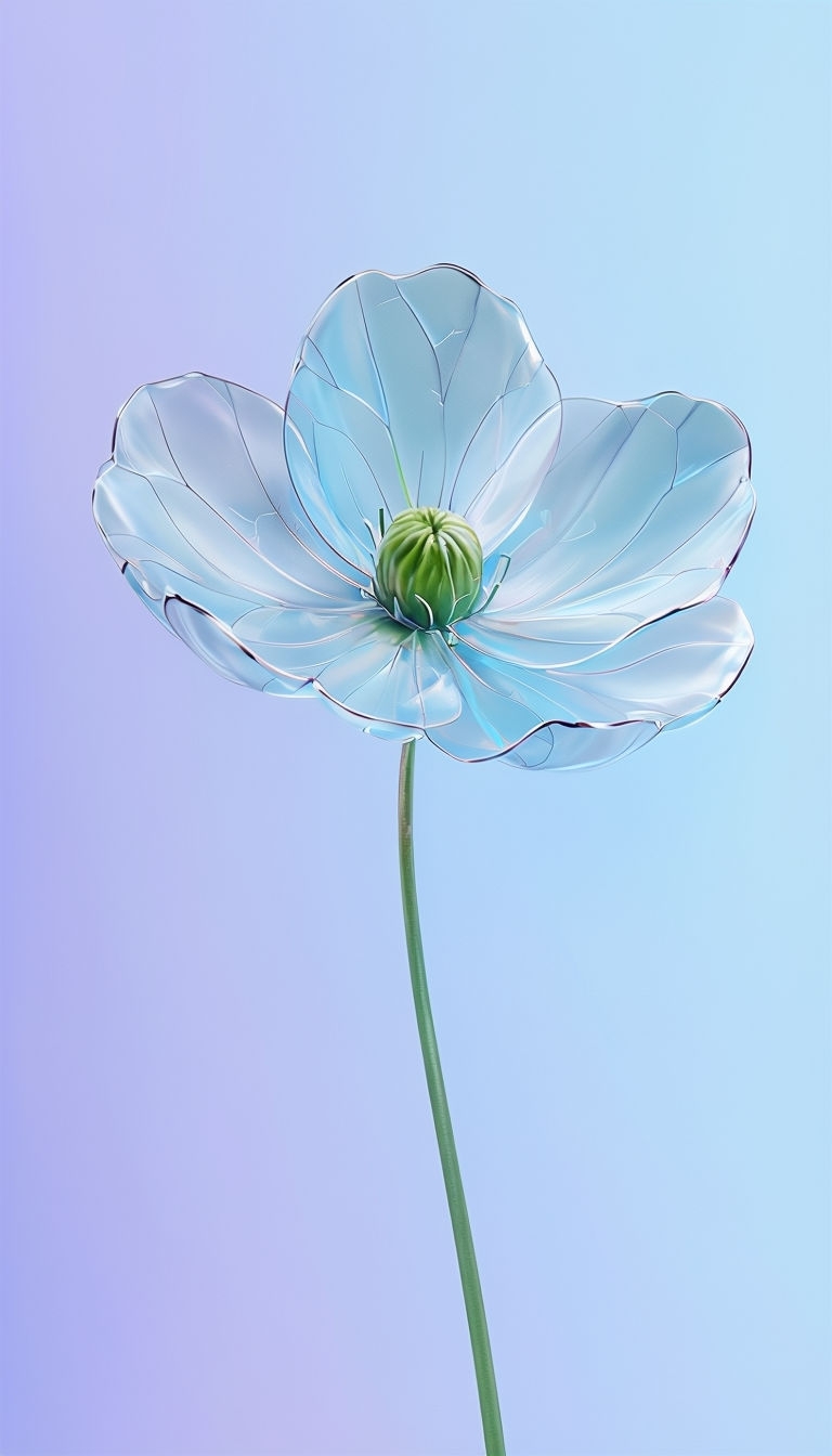 Delicate Glass-Like Blue Flower on Tranquil Gradient Background Mobile Wallpaper