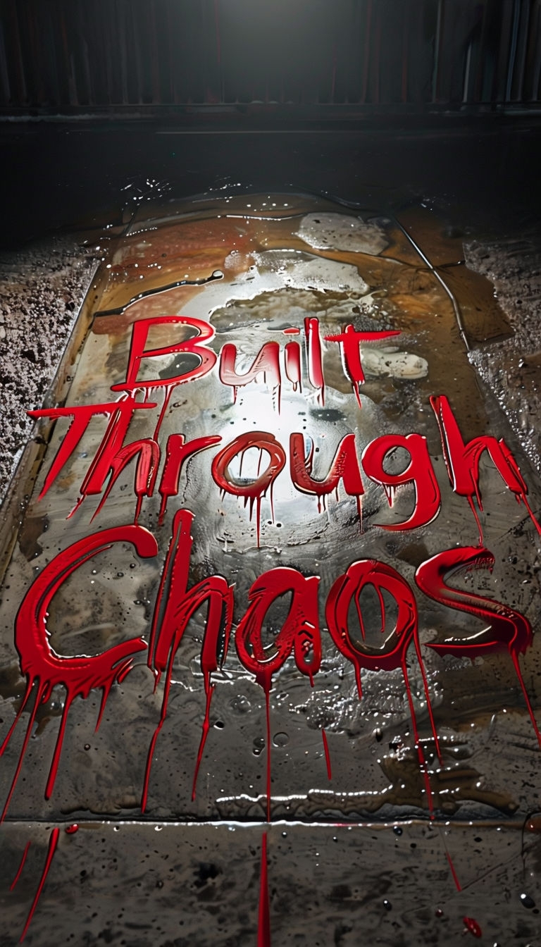 Built Through Chaos Dripping Red Text on Concrete Mobile Wallpaper