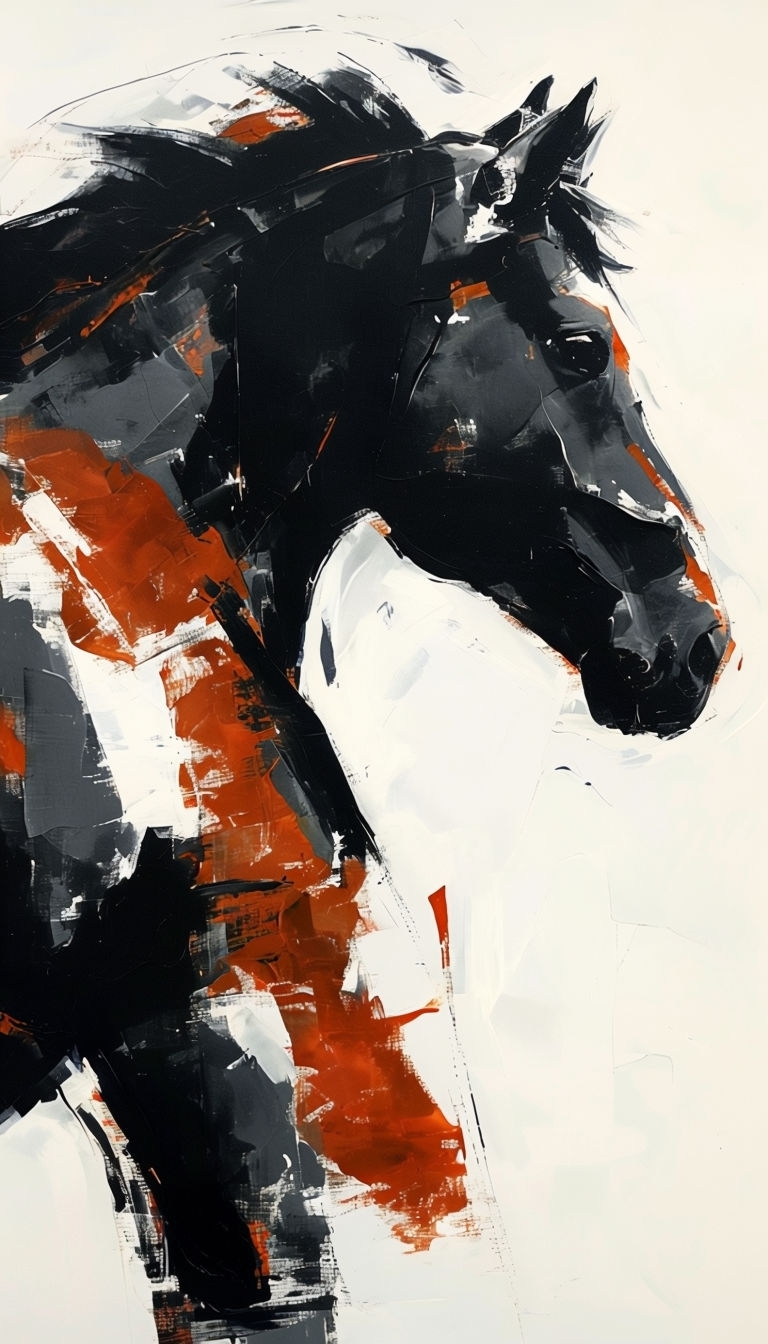 Bold Abstract Horse Head Painting with Dynamic Brushstrokes Art