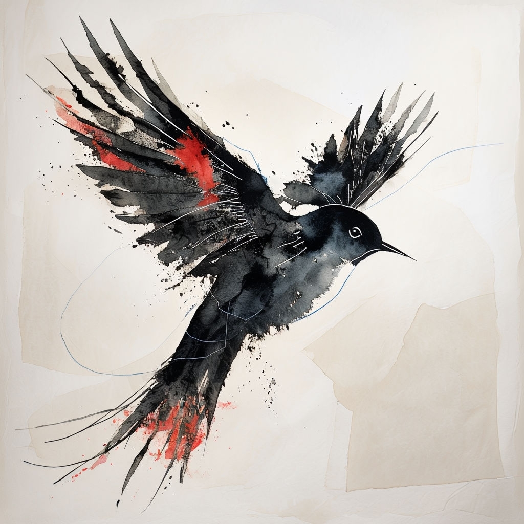 Dynamic Abstract Watercolor Bird in Flight Art