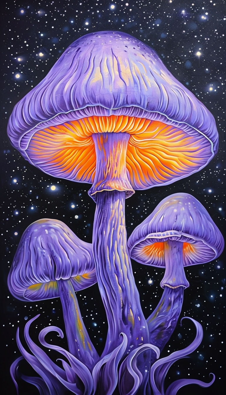 Surreal Fantasy Mushrooms Against Starry Night Sky Phone Case Cover