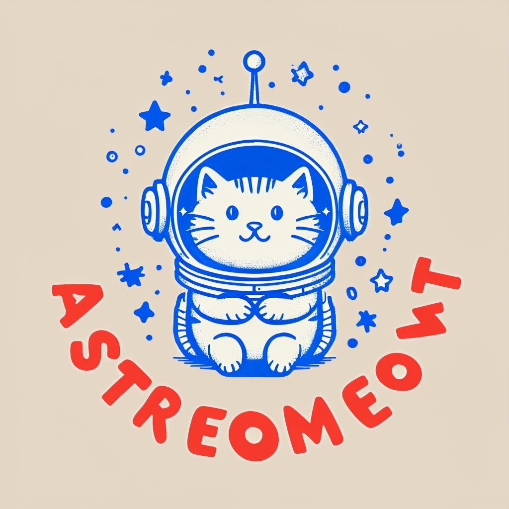 Playful Cat Astronaut with Stars and Astromeowt Text T-Shirt