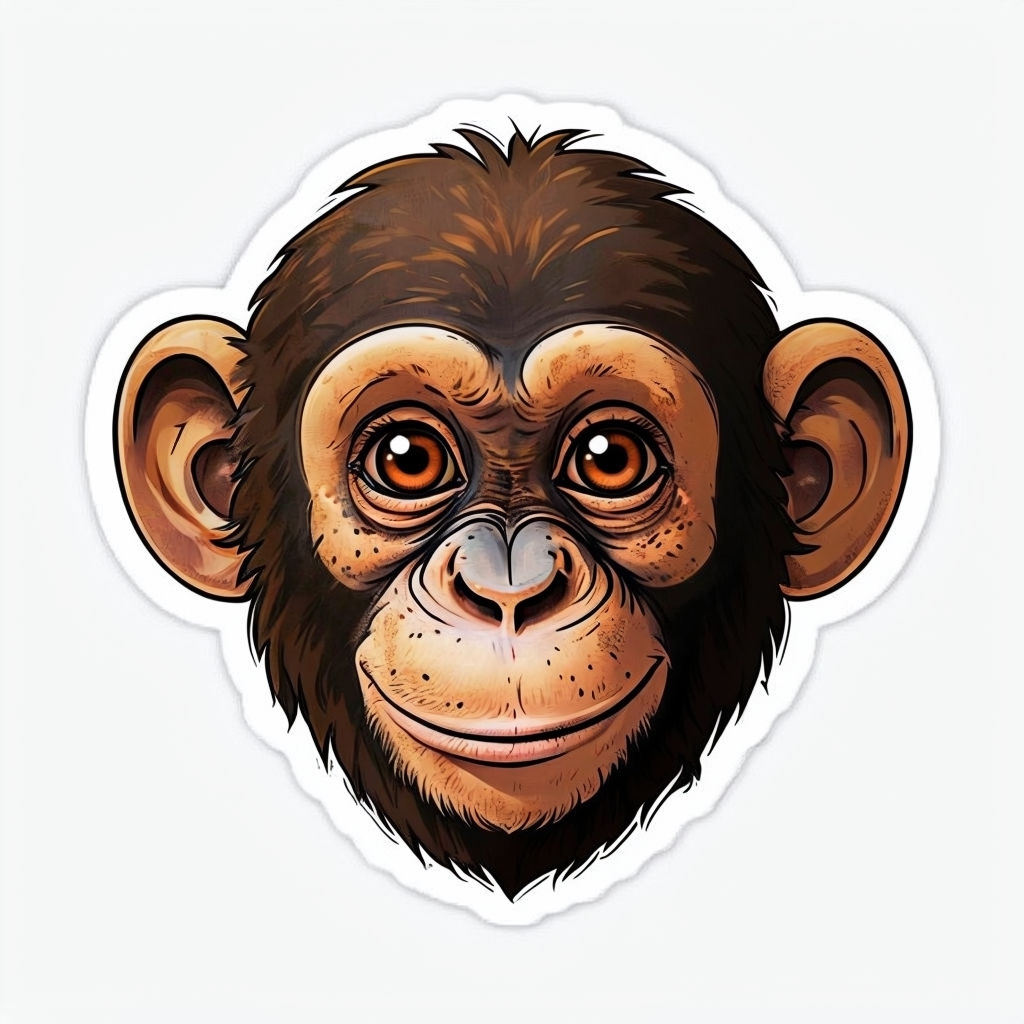 Playful Chimpanzee Head Die-Cut Sticker Design