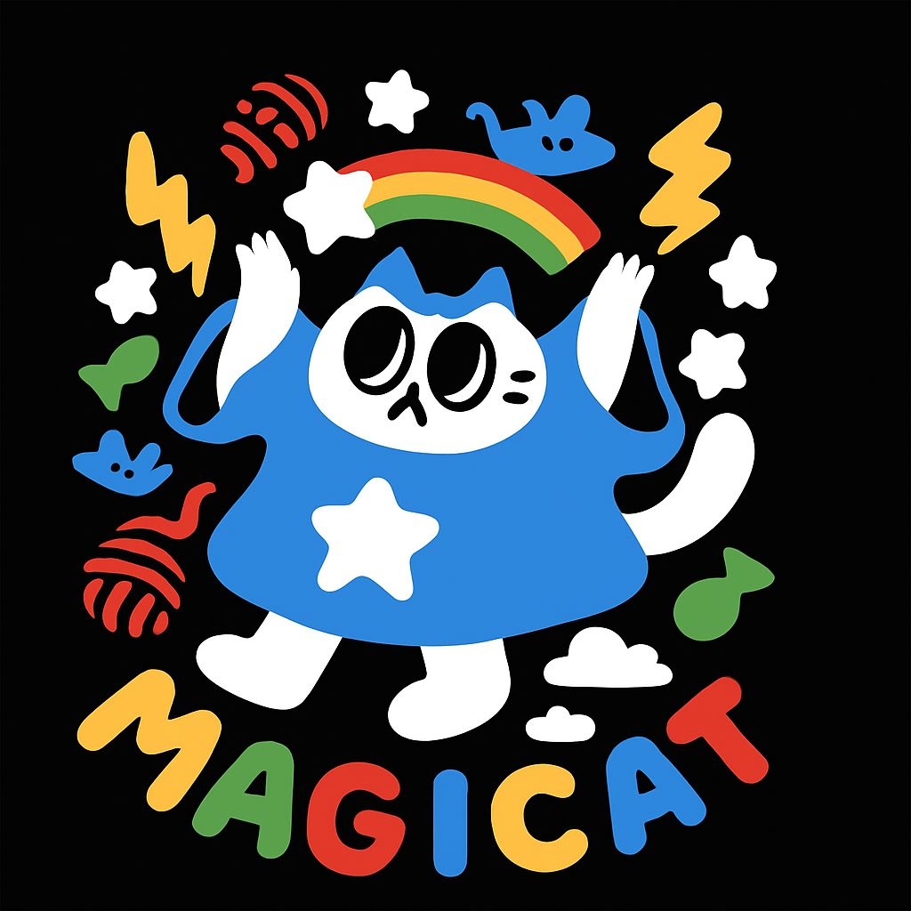 Whimsical Cat Mage Illustration with Magic Elements T-Shirt