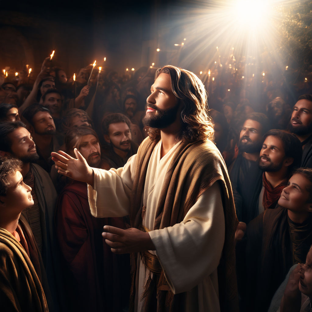 Create an image of Jesus performing miracles for a crowd by Vinicios ...