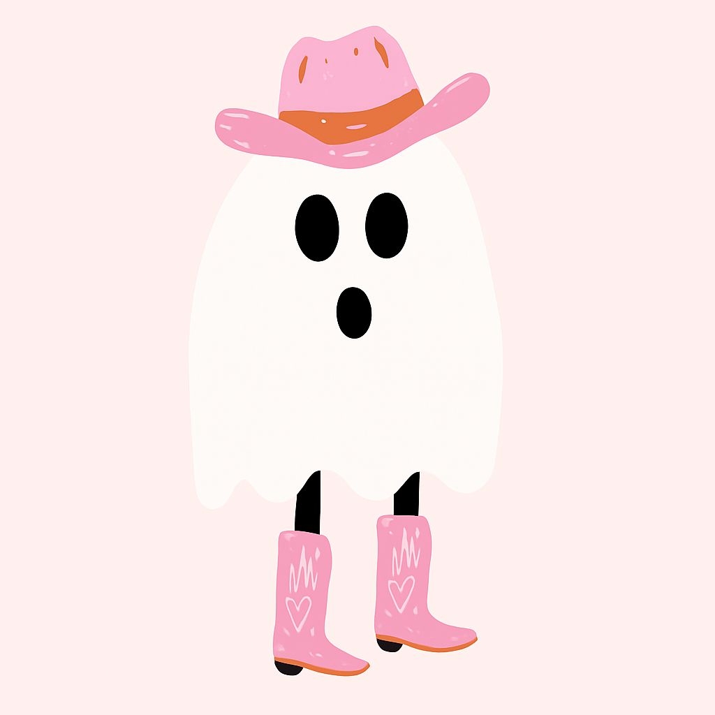 Whimsical Ghost Character in Cowboy Hat T-Shirt