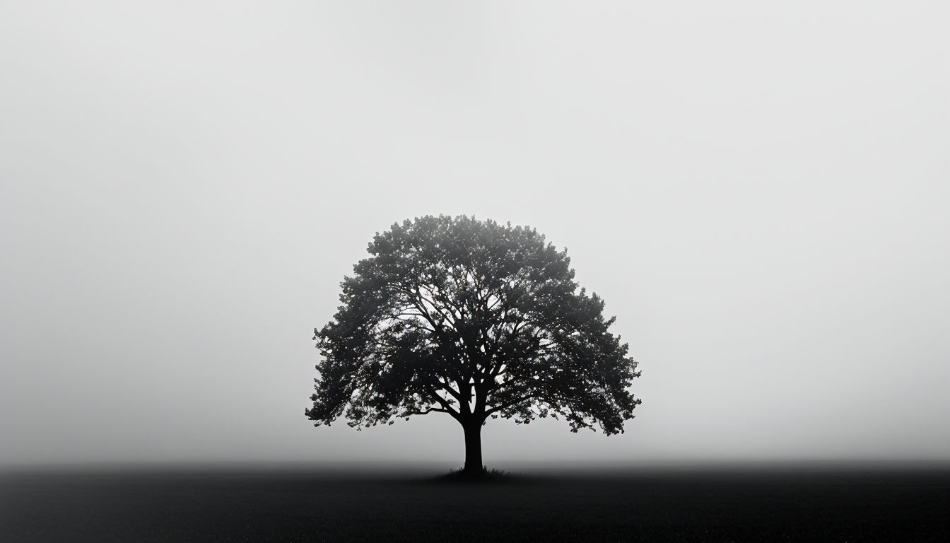 Solitary Tree in Foggy Minimalist Black and White Backgrounds