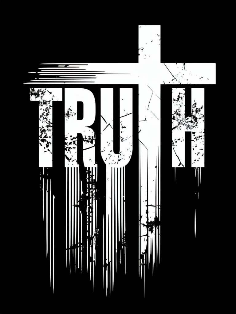 Distressed White TRUTH Text with Cross Design T-Shirt