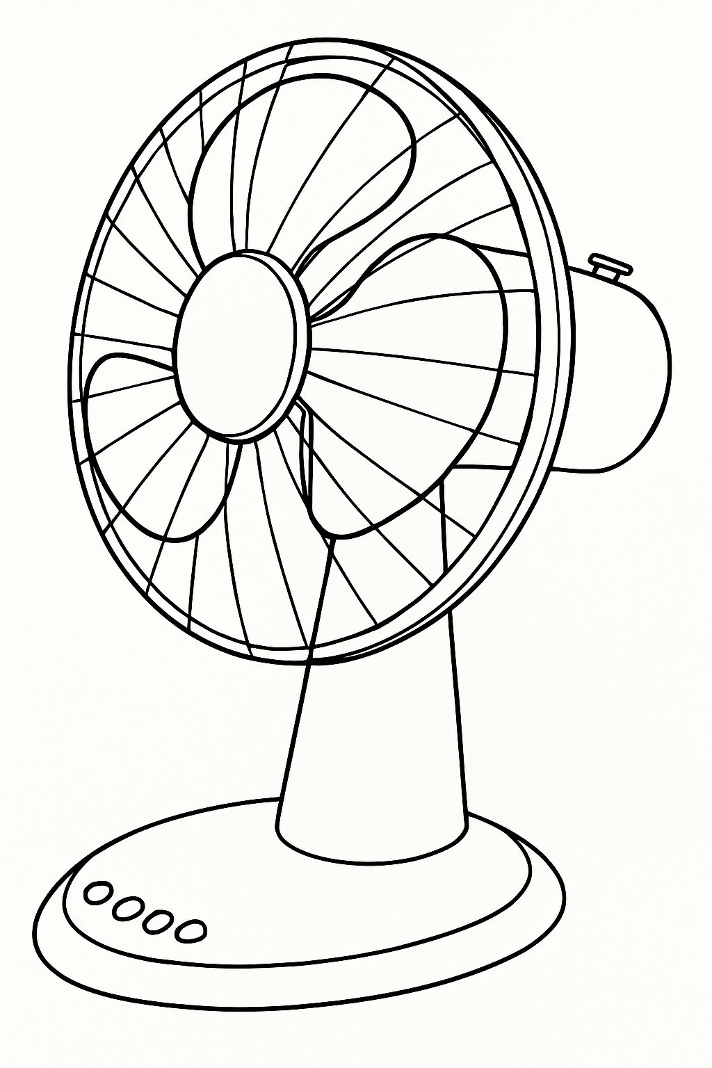Minimalist Line Drawing of an Oscillating Table Fan Coloring Book Page