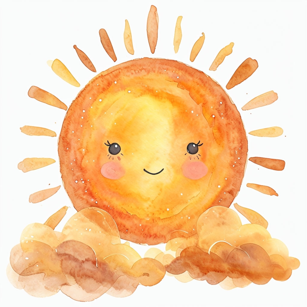Cheerful Cartoon Watercolor Smiling Sun Illustration Mug