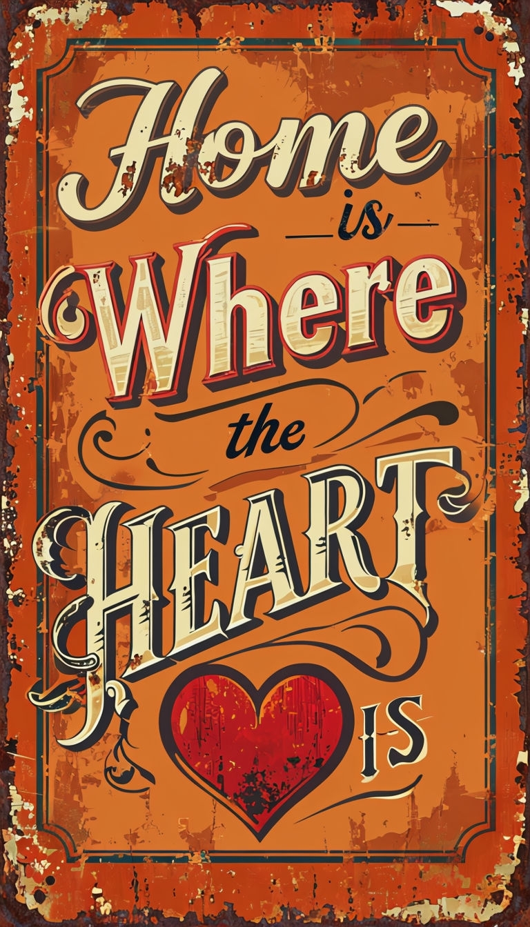 Vintage 'Home Is Where the Heart Is' Rustic Poster