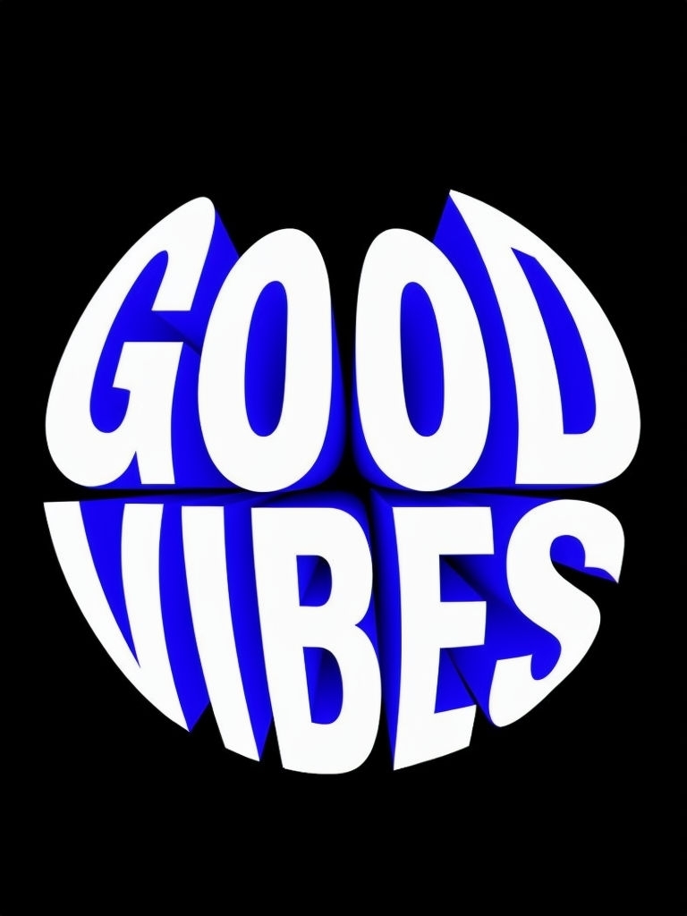 Bold Good Vibes 3D Text Design on Black Background T-shirt