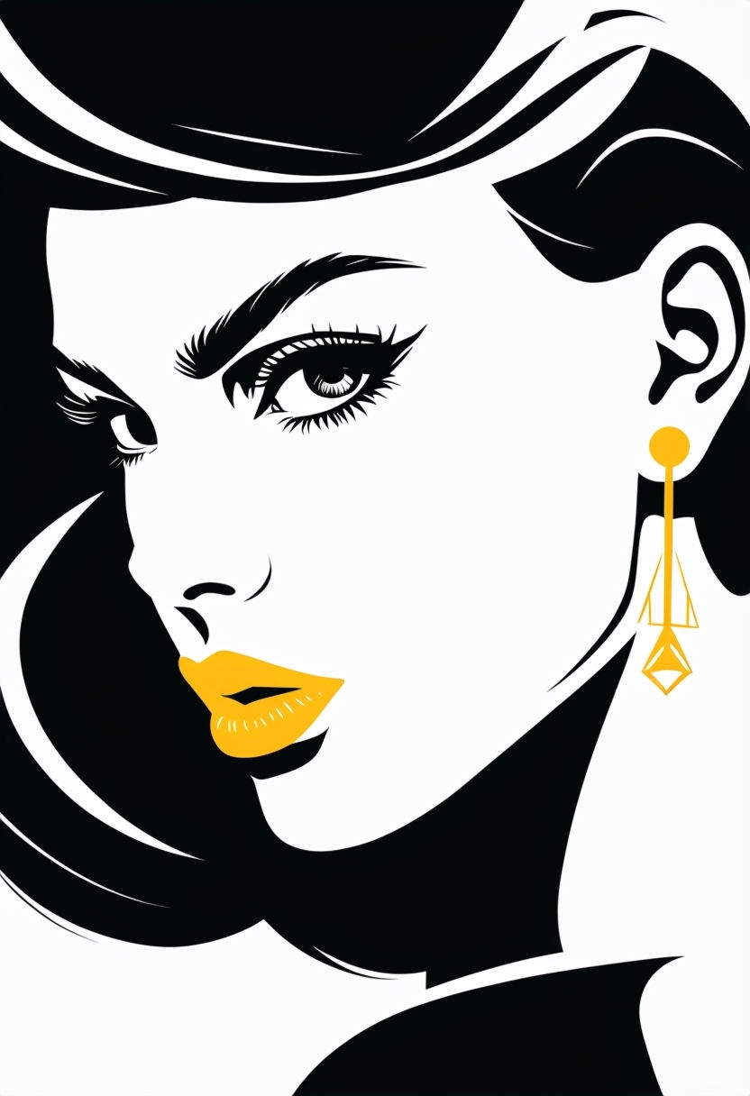 Minimalist Woman's Face Illustration in Bold Black and Gold Art
