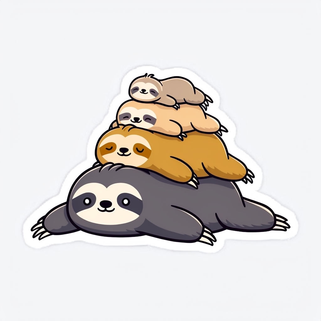 Adorable Cartoon Sloth Pyramid Illustration Sticker