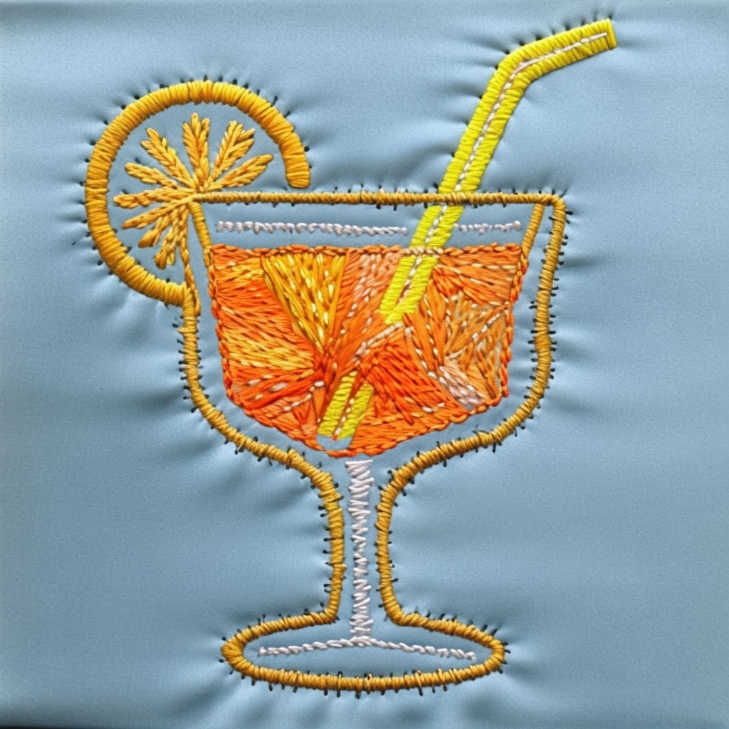 Embroidered Cocktail Glass with Lemon Slice T-Shirt