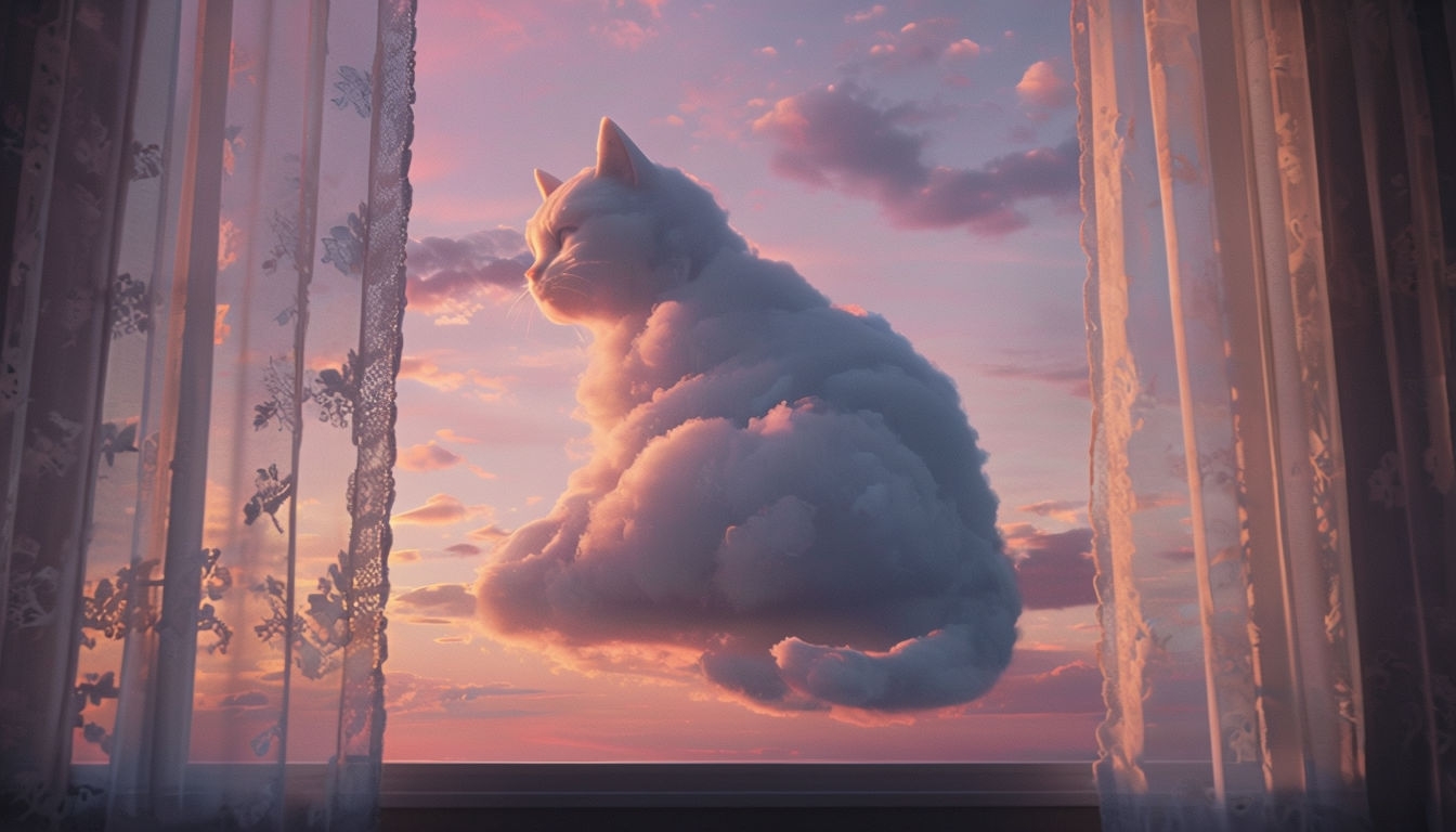 Whimsical Cat-Shaped Cloud Sunset View Virtual Background