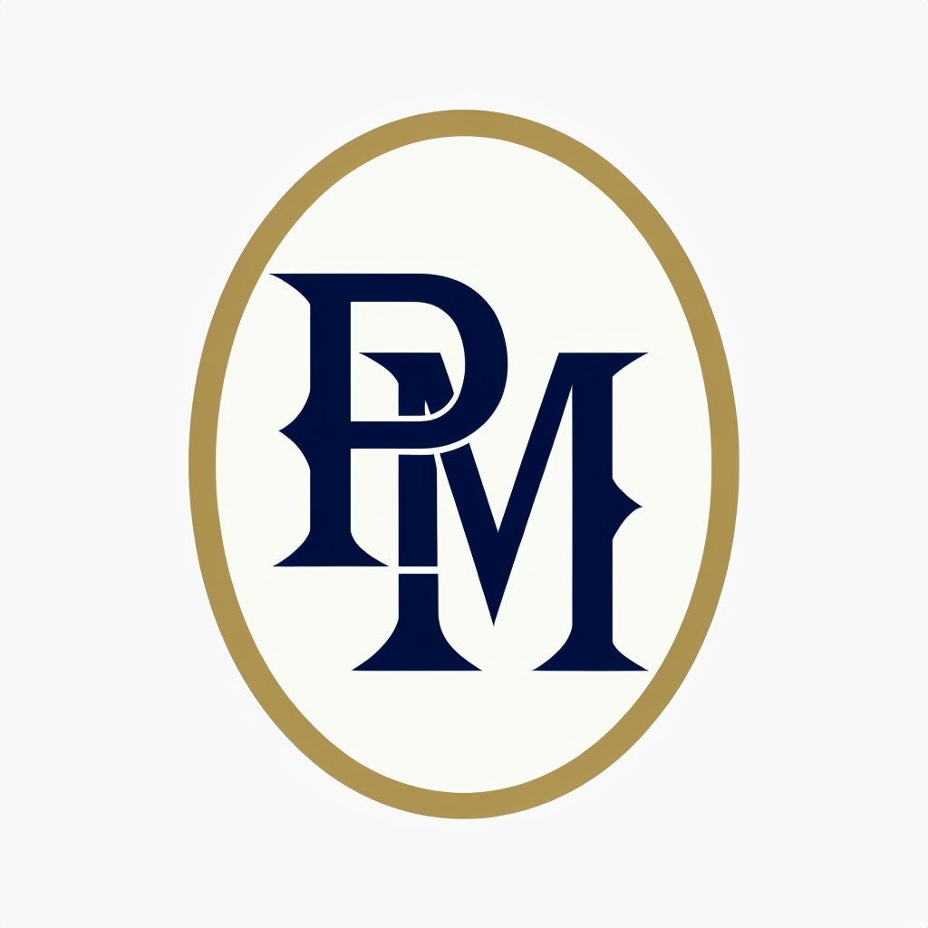 Sophisticated Interlocking PM Monogram Design in Navy and Gold Monogram