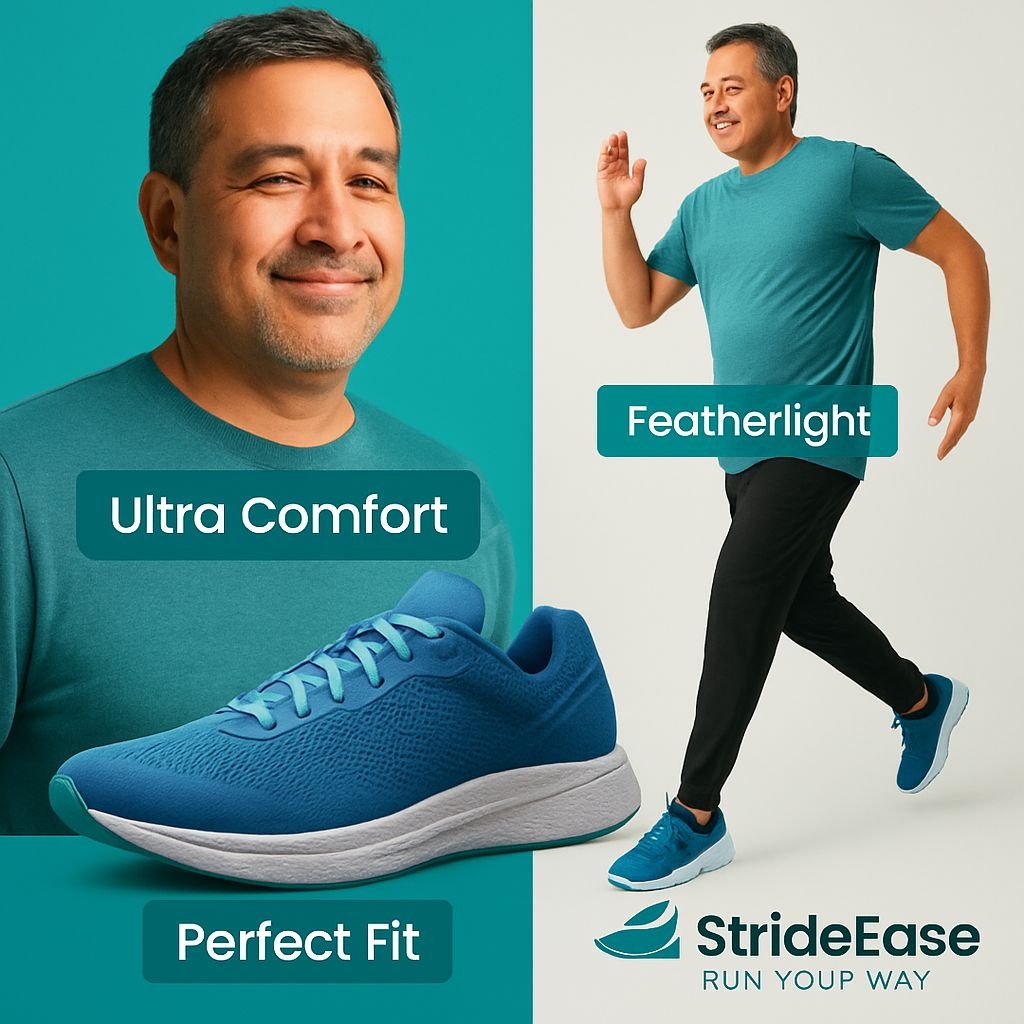 Vibrant StrideEase Running Shoes Ad for Active Lifestyle