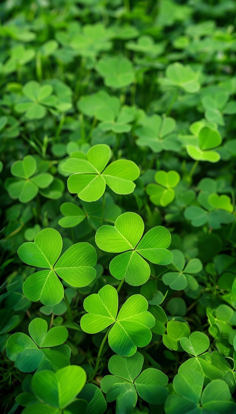 Lush Green Four-Leaf Clovers Close-Up Photography Mobile Wallpaper