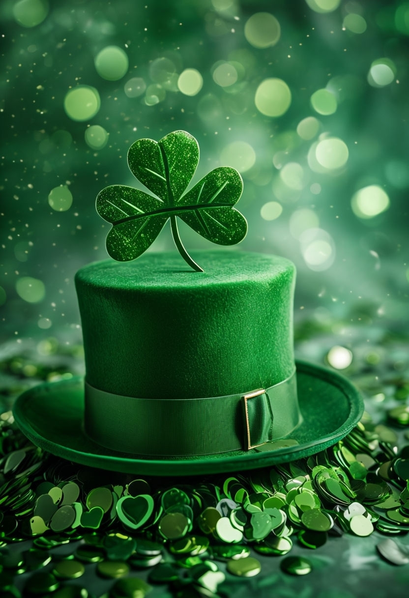 Festive Green Top Hat with Sequins and Shamrocks Mobile Wallpaper