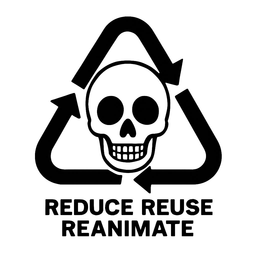 Alchemy-Inspired Recycling Symbol with Skull Sticker