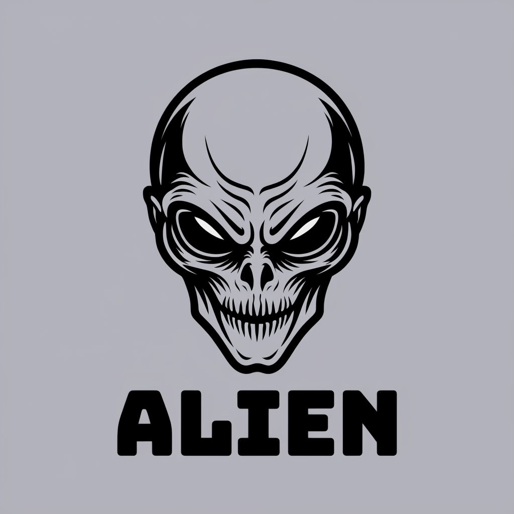 Menacing Alien Head Graphic Design T-Shirt