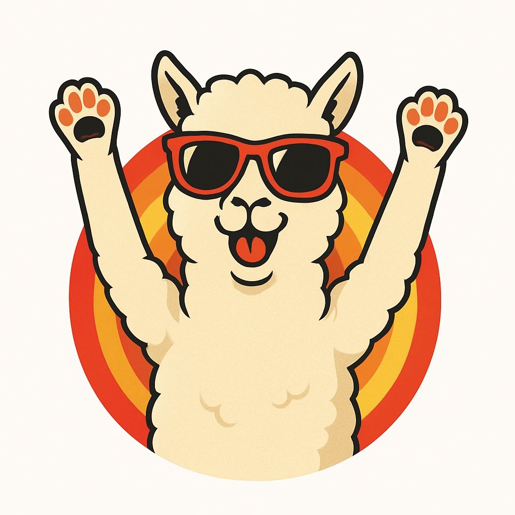 Cheerful Cartoon Alpaca with Sunglasses High-Five Sticker