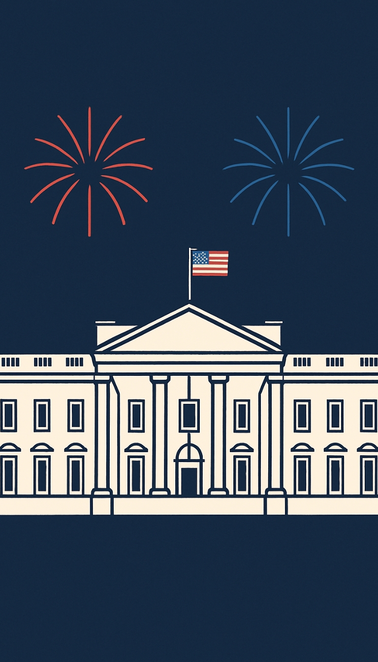Minimalist White House Illustration with Fireworks Phone Case Cover