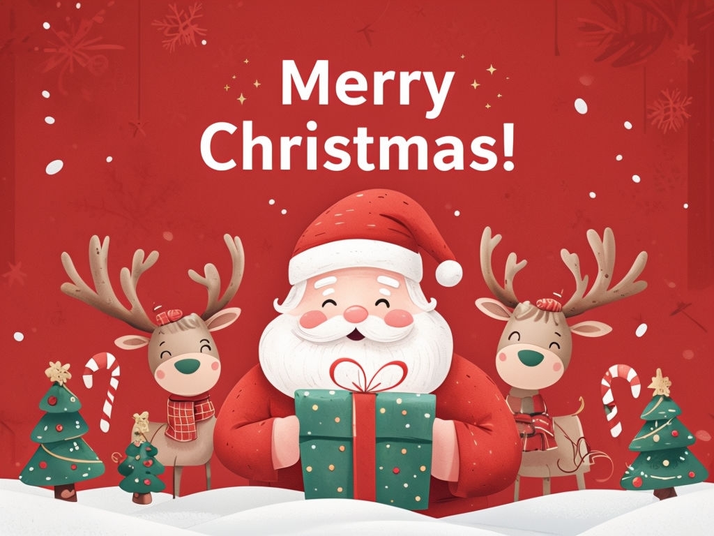 Cheerful Cartoon Santa Christmas Greeting Card Design