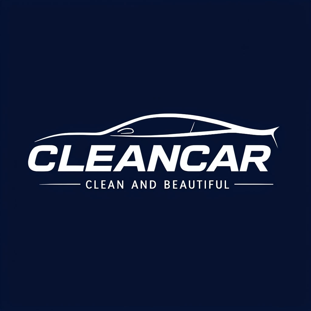 Minimalist Cleancar Logo Design on Navy Blue Background