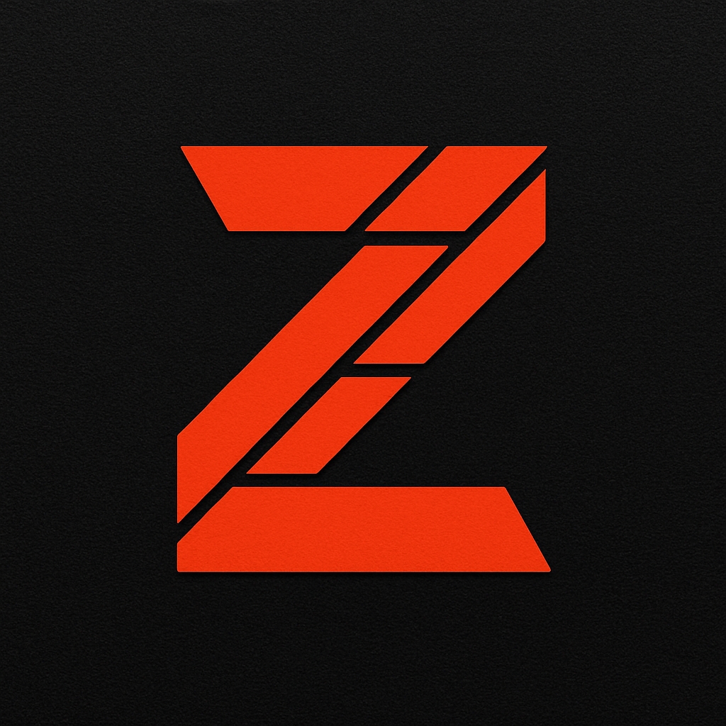 Vibrant Geometric Red Z Logo Design on Black Background Monogram