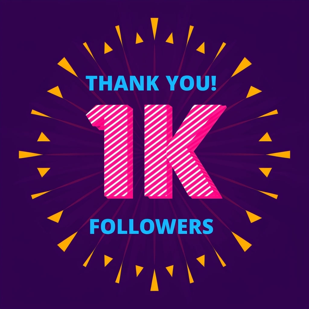 Vibrant 1K Followers Celebration Graphic for Social Media Post