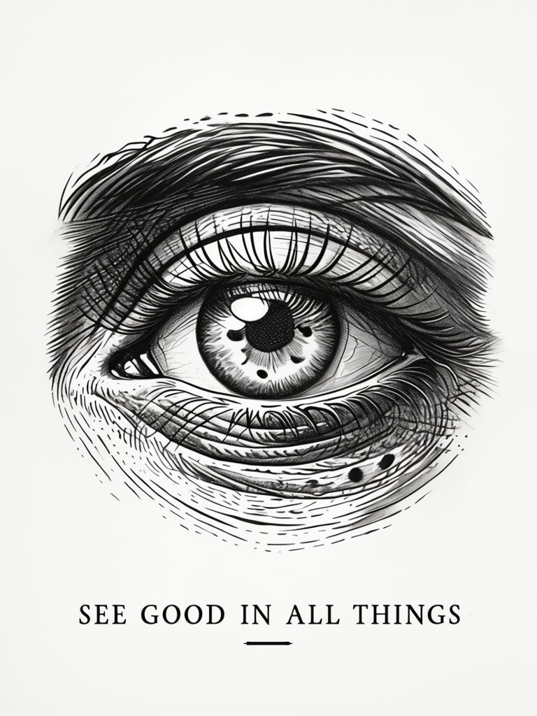 Intricate Black and White Eye Illustration with Motivational Quote T-shirt