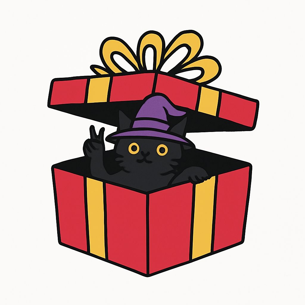 Charming Cartoon Black Cat in Gift Box Sticker
