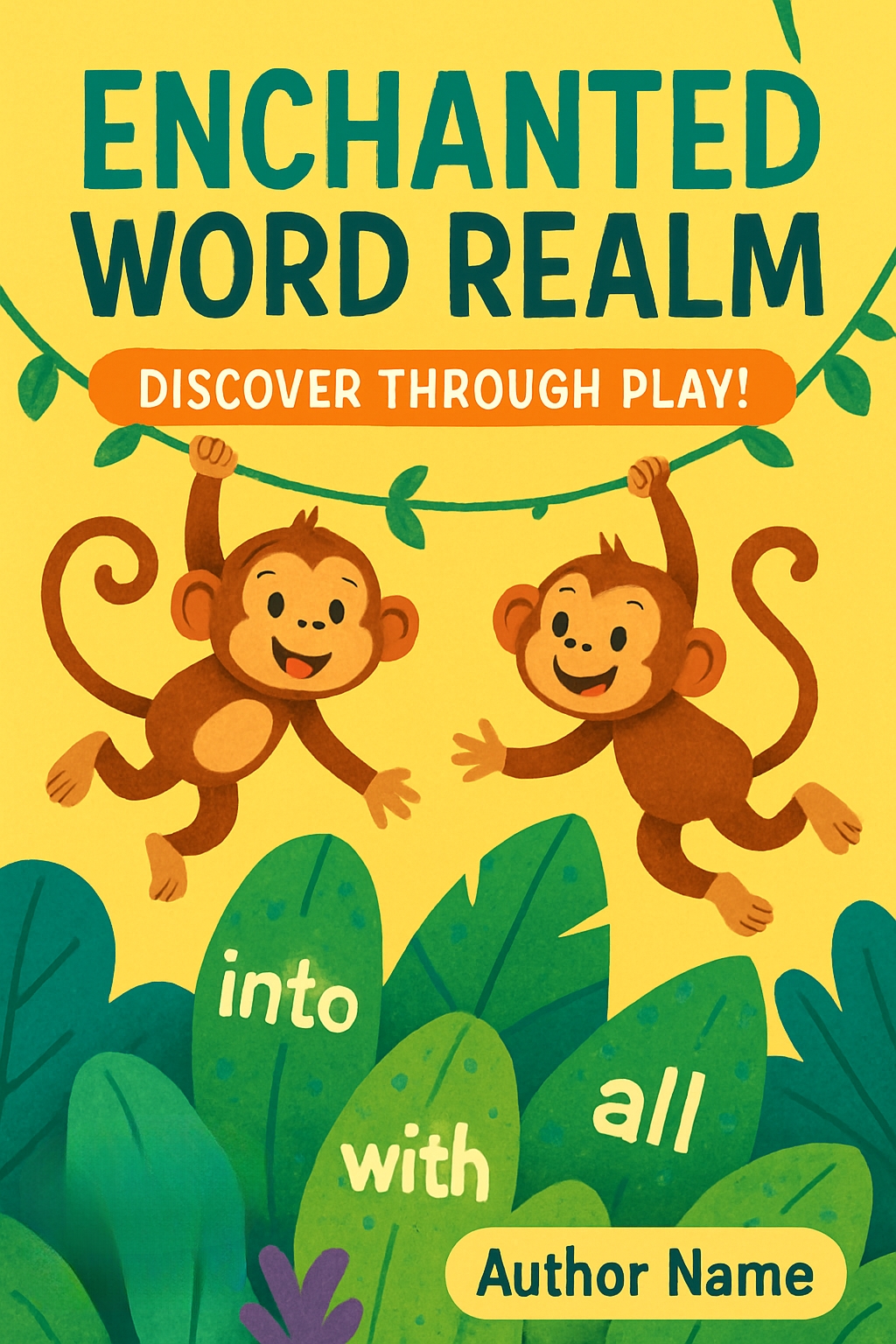 Vibrant Cartoon Monkeys in Enchanted Word Realm EBook Cover
